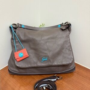 GABS Crossbody Messager Bag  Made In ITALY Gray soft  Leather EUC